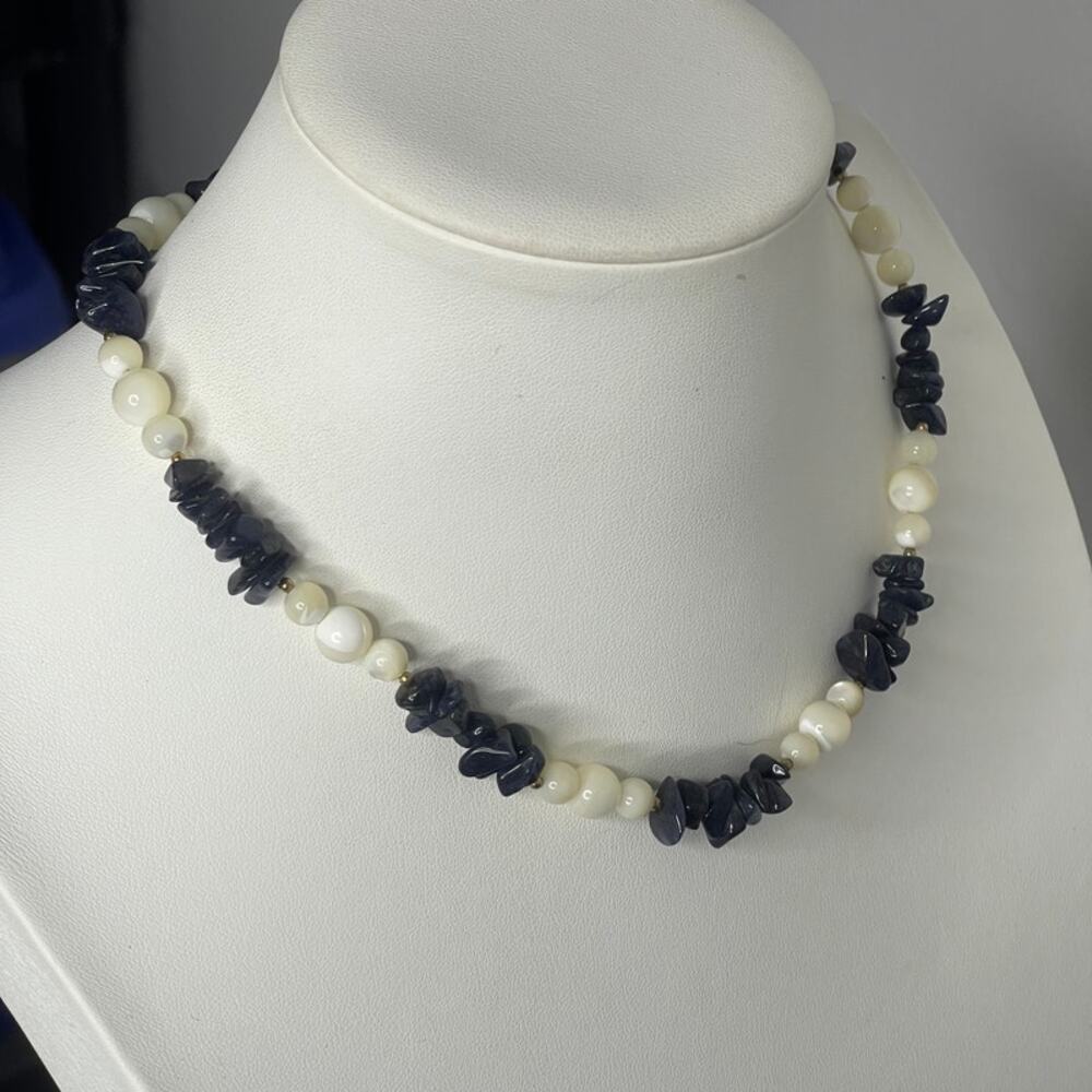 beaded necklace costume jewelry white and purple polished stones beads trendy